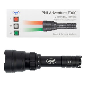 PNI Adventure F300 LED žibintuvėlis, 3 spalvos: balta, raudona, žalia, atstumas 500 m, šviesos srautas 540 lm, 18650 3000mAh baterija komplekte, baterijos įkroviklis komplekte, priartinimo ir šviesos intensyvumo reguliavimo funkcija - Image 6
