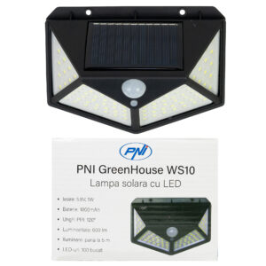 PNI GreenHouse WS10 LED saulės energija įkraunamas šviestuvas, 100 LED, 600 lm, PIR kampas 120 laipsnių, baterija 1800 mAh, montuojamas ant sienos - Image 2