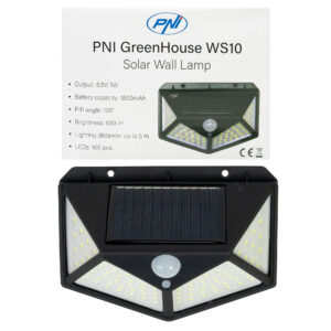 PNI GreenHouse WS10 LED saulės energija įkraunamas šviestuvas, 100 LED, 600 lm, PIR kampas 120 laipsnių, baterija 1800 mAh, montuojamas ant sienos - Image 3