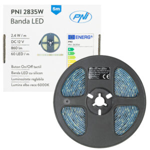 LED juosta PNI 2835W, šaltai balta, IP20, silikoninė, 5 metrų ilgio, jutiklinis mygtukas, maitinimo šaltinis 230V, reguliuojamo ryškumo, 300 LED 2835 - Image 2