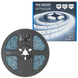 LED juosta PNI 2835W, šaltai balta, IP20, silikoninė, 5 metrų ilgio, jutiklinis mygtukas, maitinimo šaltinis 230V, reguliuojamo ryškumo, 300 LED 2835 - Image 3