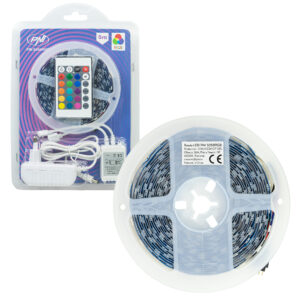 PNI 5050RGB LED juosta su nuotolinio valdymo pulteliu, 5 metrų ilgio, 230 V maitinimo šaltinis, reguliuojamas ryškumas, šviesos efektai, 300 5050 LED lempučių