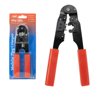 PNI SR5 replės kabelių kirpimui, izoliacijos nuėmimui ir RJ45 CAT5, CAT6 jungčių užspaudimui