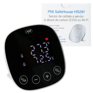 Oro kokybės ir anglies dioksido (CO2) jutiklis PNI SafeHouse HS291 su „Wi-Fi“, valdymas per „Tuya Smart“ programėlę, CO2 stebėjimas, temperatūros, drėgmės, datos ir laiko rodymas, nustatymų meniu, atsarginė baterija, garsinis ir vaizdinis signalas
