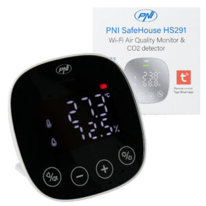Oro kokybės ir anglies dioksido (CO2) jutiklis PNI SafeHouse HS291 su „Wi-Fi“, valdymas per „Tuya Smart“ programėlę, CO2 stebėjimas, temperatūros, drėgmės, datos ir laiko rodymas, nustatymų meniu, atsarginė baterija, garsinis ir vaizdinis signalas - Image 2