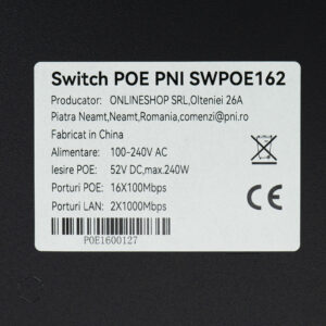 POE komutatorius PNI SWPOE162, 16 POE 100 Mbps prievadų, 2 UP Link 1000 Mbps prievadai, 1 SFP 1000 Mbps prievadas, 240W, AI Extend funkcija iki 250 m, 4kV apsauga nuo žaibo - Image 6