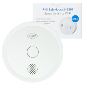 Dūmų jutiklis PNI SafeHouse HS261 su „Wi-Fi“, valdymas per „Tuya Smart“ programėlę, 3V baterijos maitinimas, 85dB, garsinis ir vaizdinis signalas, tylusis aliarmas