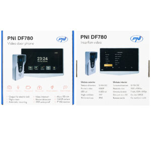 PNI DF780 vaizdo domofonas su 1 monitoriumi, 7 colių 1080p jutikliniu ekranu, kortelės lizdu, IP65, palaiko nuoseklųjį 4 monitorių, 2 išorinių blokų ir 2 vaizdo stebėjimo kamerų prijungimą