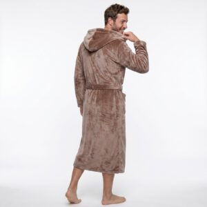 GAUBERT unisex flisinis chalatas su gobtuvu, ilgas, smėlio spalvos L/XL - Image 5