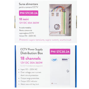 PNI STC30.2A vaizdo stebėjimo maitinimo šaltinis metalinėje dėžutėje 12V 30A 360W, 18 išėjimų - Image 13