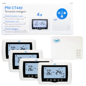 Išmanusis termostatas PNI CT440 belaidis, su WiFi, 4 zonų valdymas internetu, šildymo sistemoms, siurbliams, solenoidiniams vožtuvams, TuyaSmart APP