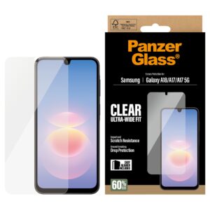 PanzerGlass Ultra-Wide Fit antibakterinė ekrano apsauga su aplikatoriumi, skirta Samsung Galaxy A18 (4G)