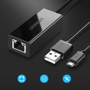 Ugreen 30985 išorinė tinklo plokštė, skirta Chromecast su micro USB / USB-A jungtimis 100Mb/s 1m – juoda - Image 2