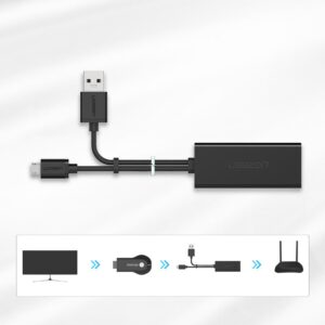 Ugreen 30985 išorinė tinklo plokštė, skirta Chromecast su micro USB / USB-A jungtimis 100Mb/s 1m – juoda - Image 7