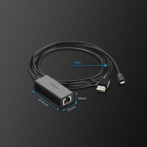 Ugreen 30985 išorinė tinklo plokštė, skirta Chromecast su micro USB / USB-A jungtimis 100Mb/s 1m – juoda - Image 8
