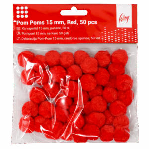 Dekoracija Pom-Pom College, 15 mm., 50 vnt., raudonos spalvos