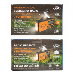 Nešiojamas radijo imtuvas PNI DYN300, su dinama, saulės įkrovimu, žibintuvėliu, 4000 mAh išorine baterija, SOS funkcija, oranžinis - Image 14