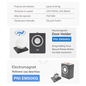 Elektromagnetas durims prilaikyti PNI EM50KG Fail safe, montuojamas ant sienos, 12/24V, laikymo jėga 50 kg - Image 14