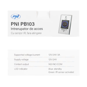 Įleidžiamas praėjimo jungiklis PNI PB103, bekontaktis, NO/NC/COM, 12V/24V DC, būsenos LED, metalinis, 5 laidai - Image 10