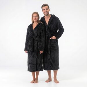 GAUBERT unisex flisinis chalatas su gobtuvu, ilgas, juodos spalvos 2XL/3XL - Image 2