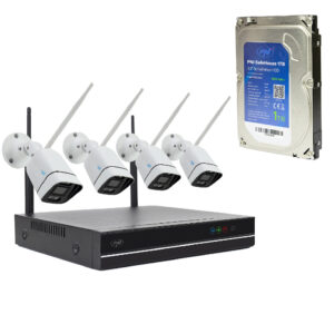 PNI House WiFi660 NVR vaizdo stebėjimo rinkinys su 4 belaidėmis kameromis, 3MP ir pridedamu PNI SafeHouse 1TB HDD, 3.5"