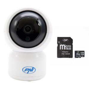 PNI IP390T 1080P vaizdo stebėjimo kameros komplektas su PTZ WiFi H264+MicroSD atminties kortele PNI 128GB su SD adapteriu