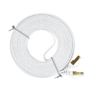 Plokščias tinklo kabelis S/STP CAT7 PNI U7075W, 2 x RJ45, 4 laidų poros, 32AWG, varinis, 10 Gbps, 600 MHz, 7.5m, baltas