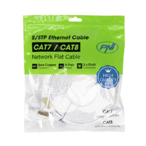 Plokščias tinklo kabelis S/STP CAT7 PNI U7075W, 2 x RJ45, 4 laidų poros, 32AWG, varinis, 10 Gbps, 600 MHz, 7.5m, baltas - Image 3