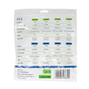 Plokščias tinklo kabelis S/STP CAT7 PNI U7075W, 2 x RJ45, 4 laidų poros, 32AWG, varinis, 10 Gbps, 600 MHz, 7.5m, baltas - Image 4