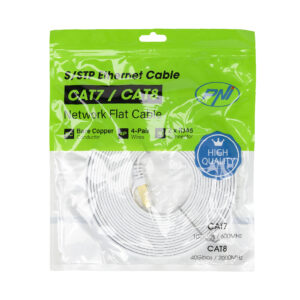 Plokščias tinklo kabelis S/STP CAT7 PNI U7050W, 2 x RJ45, 4 laidų poros, 32AWG, varinis, 10 Gbps, 600 MHz, 5m, baltas