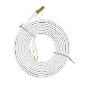Plokščias tinklo kabelis S/STP CAT8 PNI U8030W, 2 x RJ45, 4 laidų poros, 28AWG, varinis, 40 Gbps, 2000 MHz, 3m, baltas