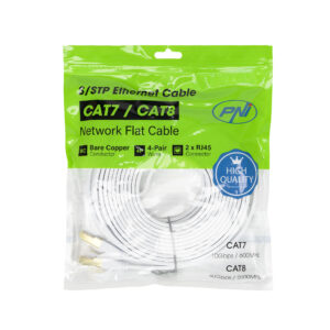Plokščias tinklo kabelis S/STP CAT8 PNI U8075W, 2 x RJ45, 4 laidų poros, 28AWG, varinis, 40 Gbps, 2000 MHz, 7.5m, baltas - Image 2