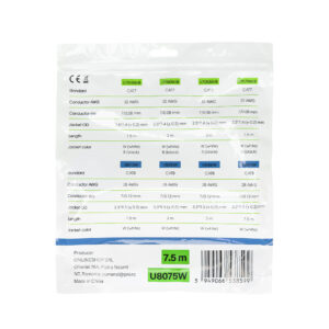 Plokščias tinklo kabelis S/STP CAT8 PNI U8075W, 2 x RJ45, 4 laidų poros, 28AWG, varinis, 40 Gbps, 2000 MHz, 7.5m, baltas - Image 4