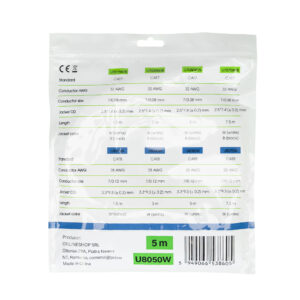 Plokščias tinklo kabelis S/STP CAT8 PNI U8050W, 2 x RJ45, 4 laidų poros, 28AWG, varinis, 40 Gbps, 2000 MHz, 5m, baltas - Image 5