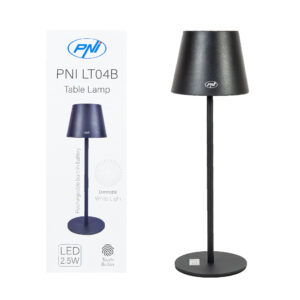 PNI LT04B stalinė lempa su 2,5W LED, 1200 mAh baterija, įkrovimas per USB-C, 150 liumenų, šilta balta šviesa 3000K, spalva juoda