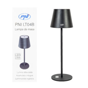 PNI LT04B stalinė lempa su 2,5W LED, 1200 mAh baterija, įkrovimas per USB-C, 150 liumenų, šilta balta šviesa 3000K, spalva juoda - Image 2