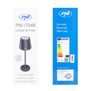 PNI LT04B stalinė lempa su 2,5W LED, 1200 mAh baterija, įkrovimas per USB-C, 150 liumenų, šilta balta šviesa 3000K, spalva juoda - Image 3