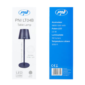 PNI LT04B stalinė lempa su 2,5W LED, 1200 mAh baterija, įkrovimas per USB-C, 150 liumenų, šilta balta šviesa 3000K, spalva juoda - Image 4