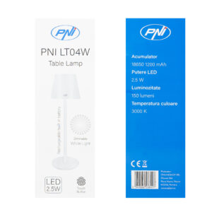 PNI LT04W stalinė lempa su LED 2.5W, baterija 1200 mAh, įkrovimas per USB-C, 150 liumenų, šilta balta šviesa 3000K, spalva balta - Image 10