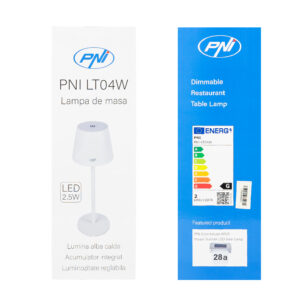 PNI LT04W stalinė lempa su LED 2.5W, baterija 1200 mAh, įkrovimas per USB-C, 150 liumenų, šilta balta šviesa 3000K, spalva balta - Image 11