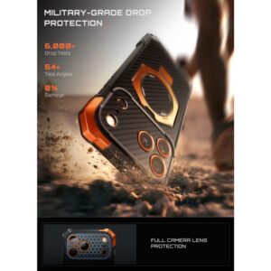 SUPCASE UB GRIP MAG MagSafe iPhone 17 PRO MAX / 18 PRO MAX ARAMIDINIS DĖKLAS JUODAS/ORANŽINIS - Image 4