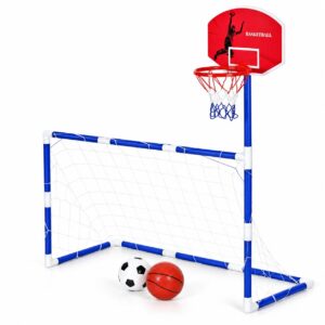 2-in-1 sporto rinkinys vaikams su futbolo vartais, krepšinio lanku, kamuoliais ir pompa - Image 6