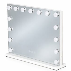 LED makiažo veidrodis 57x46 cm kosmetinis su apšvietimu 3 spalvos ryškumo reguliavimas 15 lempučių ModernHome - Image 6