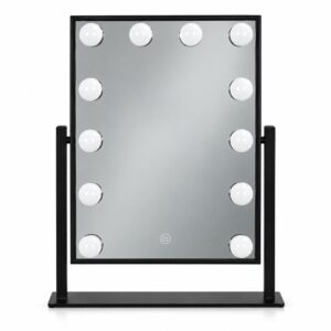 LED kosmetinis veidrodis 30x40 cm su apšvietimu, 3 spalvų režimai, 12 lempučių, juodas ModernHome - Image 6