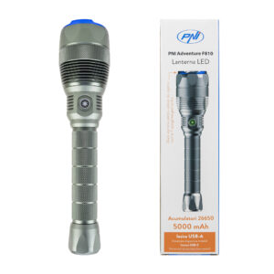 PNI Adventure F810 žibintuvėlis su 138 W LED, 3 apšvietimo lygiais ir „Turbo“ režimu, 12000 liumenų, priartinimo funkcija, iki 250 m, 5000 mAh baterija, IPX7, „Power Bank“ funkcija - Image 2