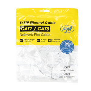 Plokščias tinklo kabelis S/STP CAT7 PNI U7100W, 2 x RJ45, 4 laidų poros, 32AWG, varinis, 10 Gbps, 600 MHz, 10m, baltas - Image 6
