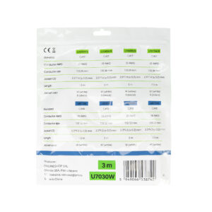 Plokščias tinklo kabelis S/STP CAT7 PNI U7030W, 2 x RJ45, 4 laidų poros, 32AWG, varinis, 10 Gbps, 600 MHz, 3m, baltas - Image 5