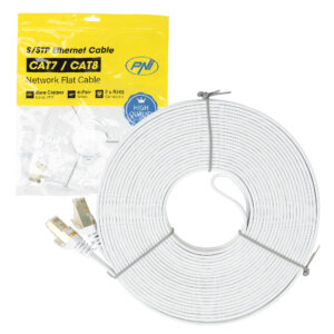 Plokščias tinklo kabelis S/STP CAT7 PNI U7150W, 2 x RJ45, 4 laidų poros, 32AWG, varinis, 10 Gbps, 600 MHz, 15m, baltas