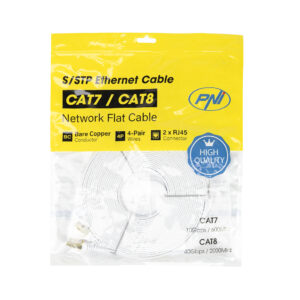 Plokščias tinklo kabelis S/STP CAT7 PNI U7150W, 2 x RJ45, 4 laidų poros, 32AWG, varinis, 10 Gbps, 600 MHz, 15m, baltas - Image 2