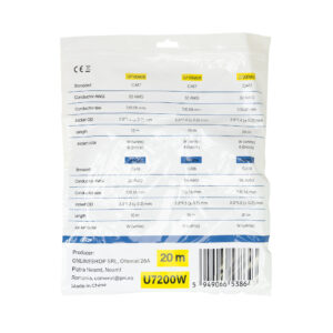 Plokščias tinklo kabelis S/STP CAT7 PNI U7200W, 2 x RJ45, 4 laidų poros, 32AWG, varinis, 10 Gbps, 600 MHz, 20m, baltas - Image 6
